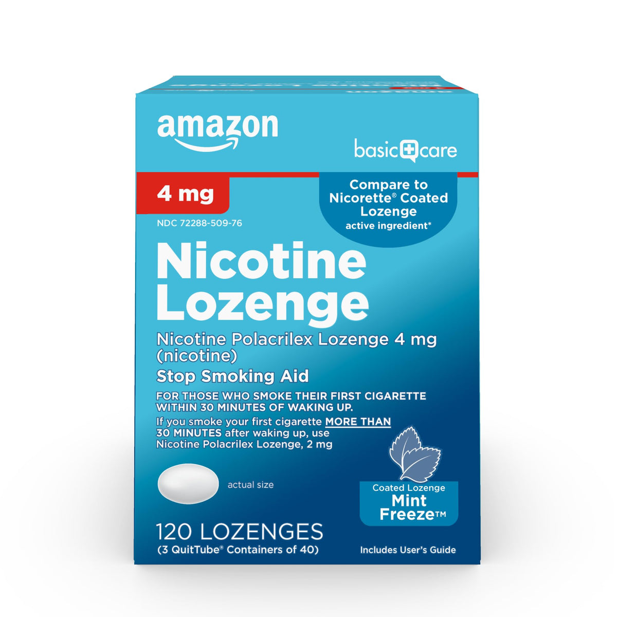 Box of Basic Care Nicotine Lozenge 4 mg on a white background
