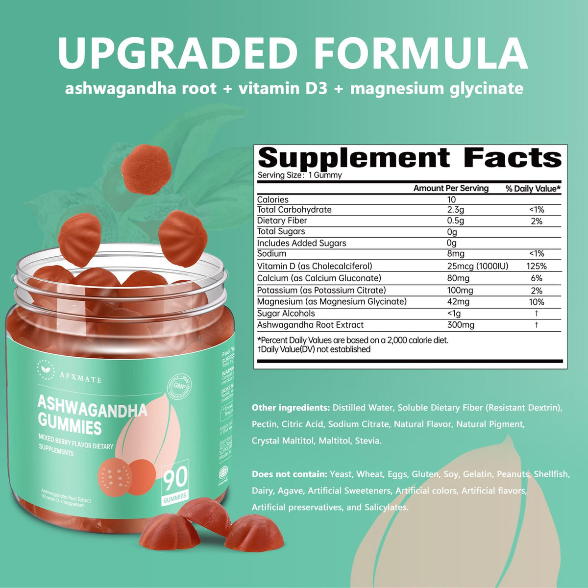 AFXMATE Ashwagandha Gummies for Women Sugar Free, Men's Ashwagandha Supplement Gummy with Vitamin D Magnesium Vegan (90 Counts) AFXMATEBuy Supplements Australia