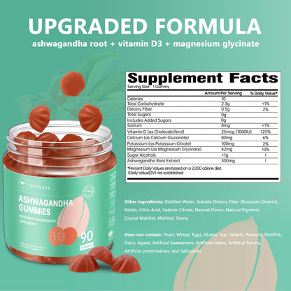 AFXMATE Ashwagandha Gummies for Women Sugar Free, Men's Ashwagandha Supplement Gummy with Vitamin D Magnesium Vegan (90 Counts) AFXMATEBuy Supplements Australia