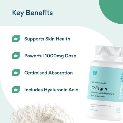 Bettervits Collagen Complex | 1000mg Hydrolyzed Capsules | Skin | Hair | Nails | Joints | Hydrates & Smooths BettervitsBuy Supplements Australia