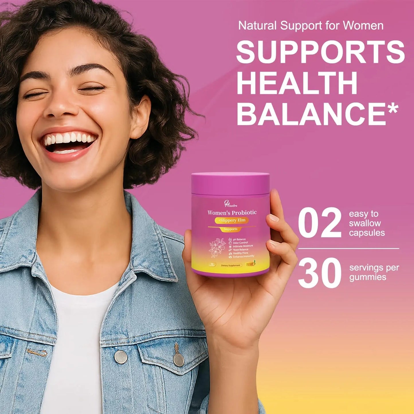 Her Juicy Women's Probiotic Gummies: Supports Women’s Wellness & pH Balance, Clean Vegan, Pineapple Flavor, Prebiotics & Lactobacillus Blend, with Slippery Elm, Gut Health & Immune Defense, 60 Gummies HeawdraBuy Supplements Australia