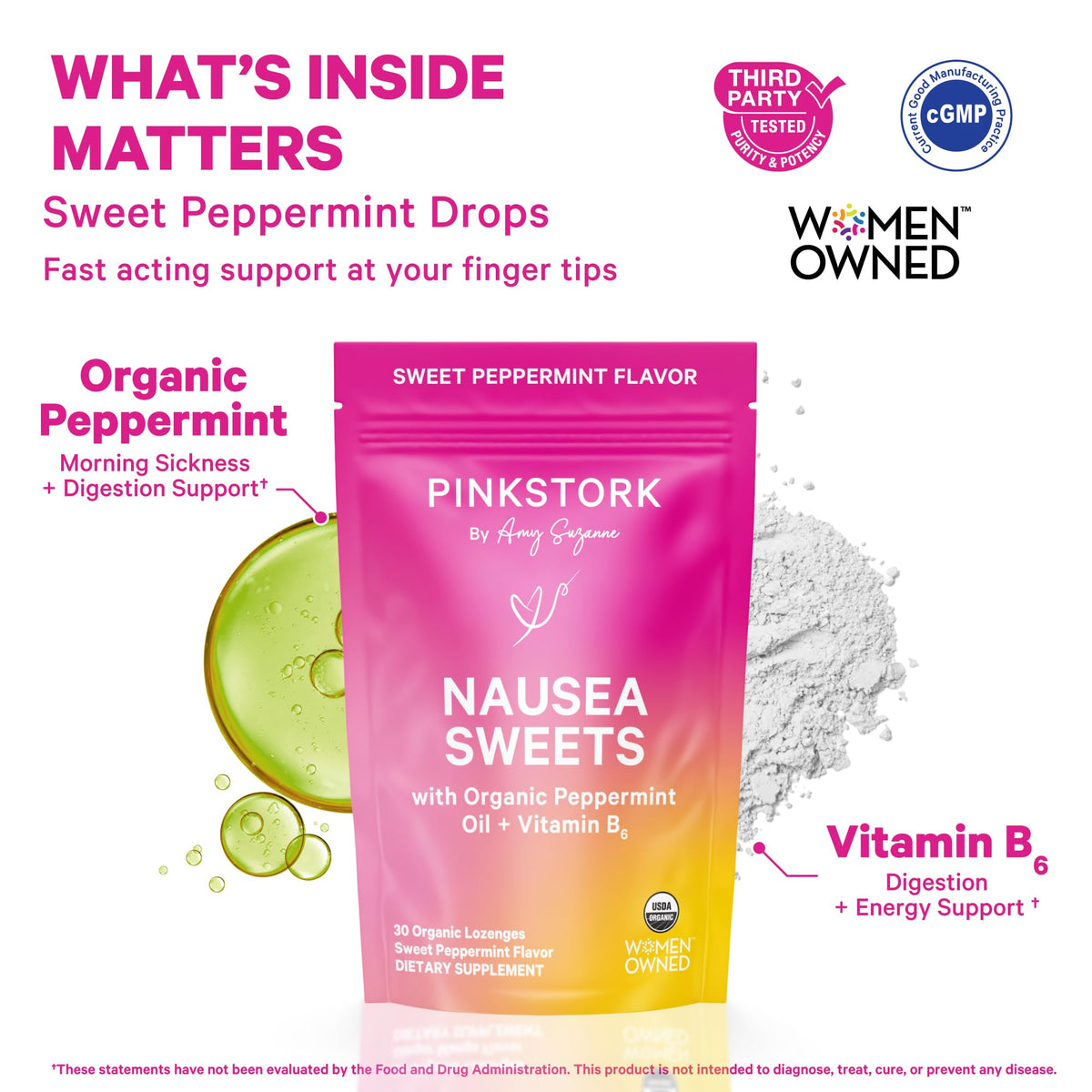 Pink Stork Organic Peppermint Sweets for Morning Sickness and Motion Sickness Support, Added Vitamin B6, 1st Trimester Pregnancy Must Haves - 30 Wrapped Peppermint Candies Pink StorkBuy Supplements Australia