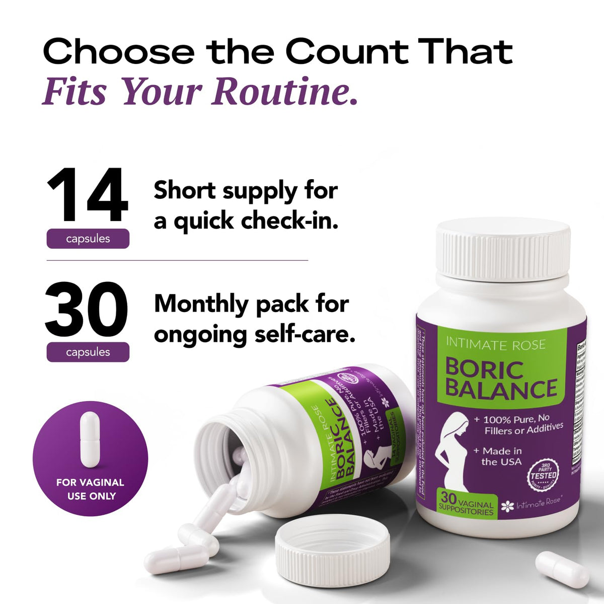 Intimate Rose Boric Acid Vaginal Suppositories, 30 Count for Feminine Deodorizing & Freshness - Vegan Capsules Intimate RoseBuy Supplements Australia