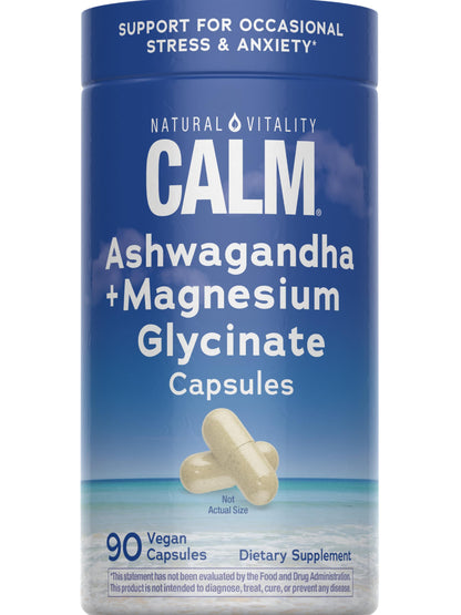 Natural Vitality Calm Ashwagandha + Magnesium Glycinate Capsules | Support for Occasional Stress & Anxiety | Gluten Free Supplement | 90 Count Natural VitalityBuy Supplements Australia
