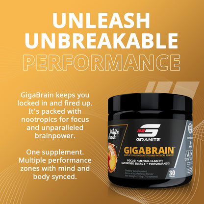 Granite Nutrition GigaBrain Nootropic Energy Powder – Cereboost, Alpha-GPC & ElevATP – Cognitive Focus Supplement for Sustained Energy & Performance – White Peach, 30 Servings Granite SupplementsBuy Supplements Australia