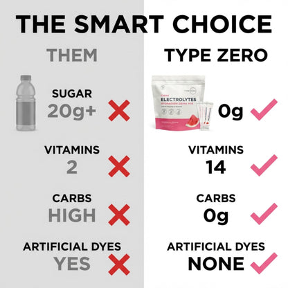 Type Zero Sugar Free Electrolytes Powder Packets + Clean Hydration Powder Stick Packs with 14 Vitamins and Minerals - Watermelon Flavor, 30 Servings Type ZeroBuy Supplements Australia