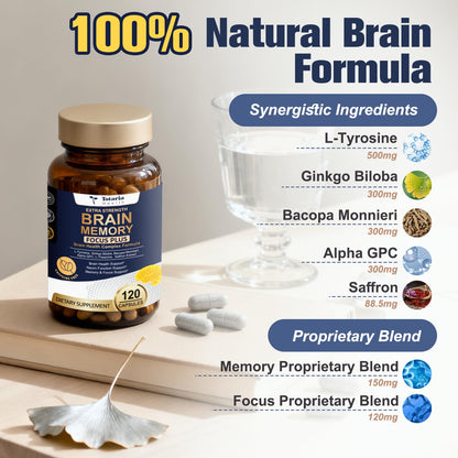 Totara Brain Supplements for Memory and Focus丨Non-Caffeinated Energy with L-Tyrosine, Alpha GPC, Ginkgo Biloba, Bacopa Monnieri, Saffron – Gluten Free, Non-GMO for Neuro & Brain Health (120 Counts) TotariaBuy Supplements Australia