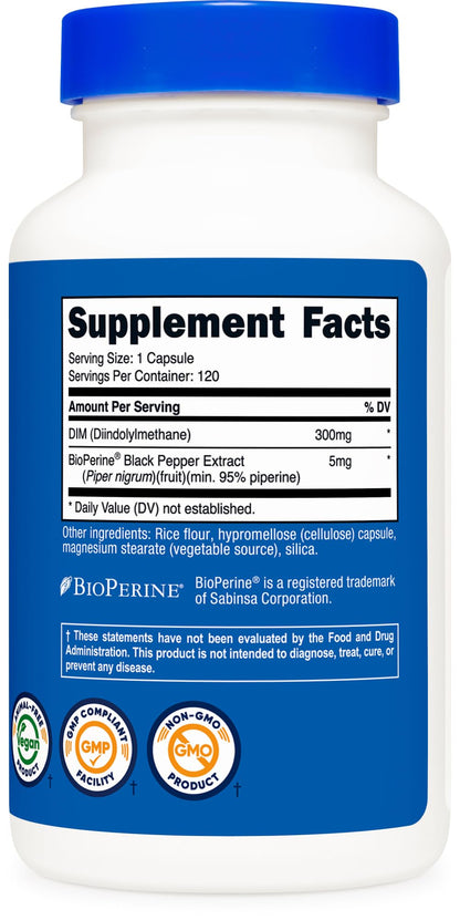 Nutricost DIM (Diindolylmethane) Plus BioPerine 300mg, 120 Vegetarian Capsules - Up to 4 Month Supply, Max Strength DIM Supplement NutricostBuy Supplements Australia