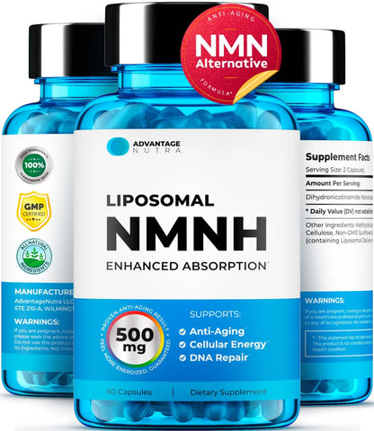 Liposomal NMNH 500 MG - NMN Supplement Alternative - NAD Supplements for Women & Men | Healthy Anti Aging - Cell Support for Energy, Focus & Skin - Advanced NAD+ Resveratrol 3-Party Tested | 1 Pack AdvantageNutraBuy Supplements Australia