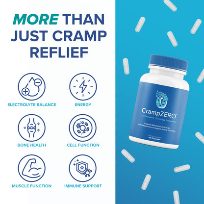 CrampZero Magnesium for Leg Cramps at Night – Potassium Magnesium Supplement with Calcium and Vitamin D3, Supports Muscle Relaxation and Function, Night Leg Cramps Relief, 60 Capsules CrampZeroBuy Supplements Australia