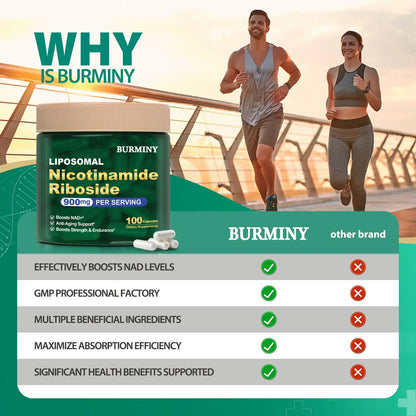 BURMINY NAD Supplement, NAD Nicotinamide Riboside Resveratrol 900mg, Liposomal NAD Supplements for Women & Man, High Purity NMNH Supplement Alternative for Anti-Aging, Energy, Focus - 2Pcs BURMINYBuy Supplements Australia