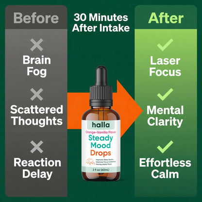 Halla Steady Mood Drops Saffron Extract, Maritime Pine Bark Extract, Phosphatidylserine, Magnesium L-Threonate, Sleep Supplements, Improves Focus & Attention, Mood Support Supplement, 60ml HALLA buy supplements Au