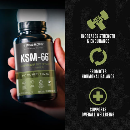 Jacked Factory Ashwagandha Root Extract (KSM-66 Ashwagandha) w/ 5% Withanolides - Supplement for Natural Stress Relief, Cognitive Function, Vitality, and Mood Support - 60 Veggie Capsules Jacked FactoryBuy Supplements Australia