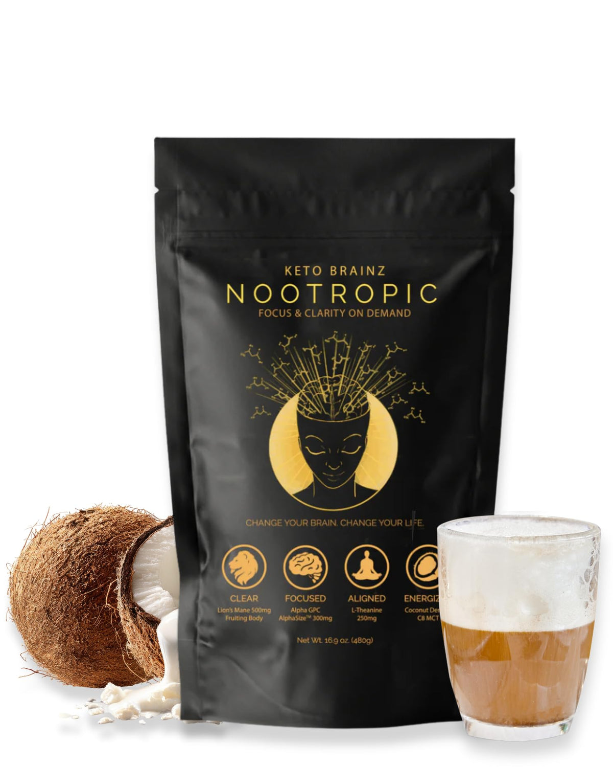 Keto Brainz C8MCT Based Nootropic - with 500mg Lion's Mane Mushroom, AlphaGPC & L-Theanine This is The Ultimate Easy to use nootropic Stack & Makes Delicious Mushroom Coffee! 16oz. 30 Servings Keto BrainzBuy Supplements Australia