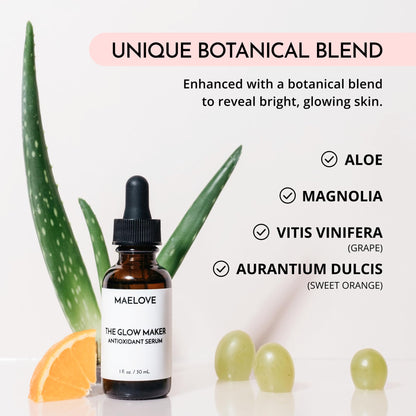 MAELOVE Glow Maker Vitamin C Serum with Vitamin E, Ferulic Acid & Hyaluronic Acid, Award-Winning Brightening