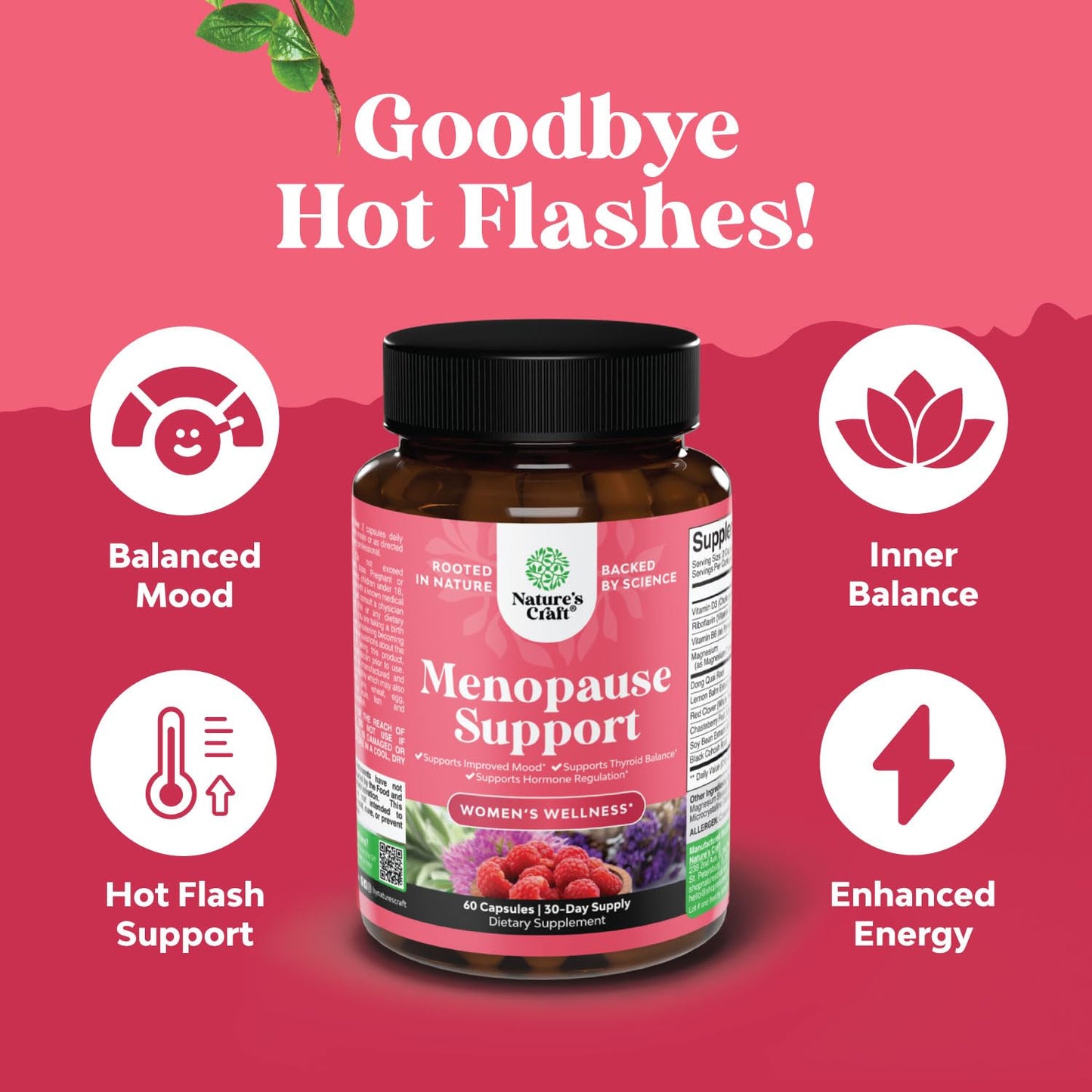 Complete Herbal Menopause Supplement for Women - Female Hormone Balance Capsules for Night Sweats Hot Flashes & Mood Swings with Dong Quai, Chaste Berry & Black Cohosh Root - 60 Count Natures CraftBuy Supplements Australia