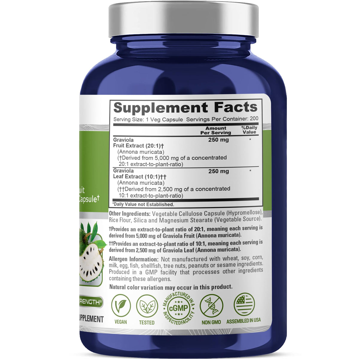 NusaPure Graviola 20:1 & 10:1 Extract - Suitable for Vegetarian/Vegan, Non- GMO - 7500 mg - 200 Capsules NusaPureBuy Supplements Australia