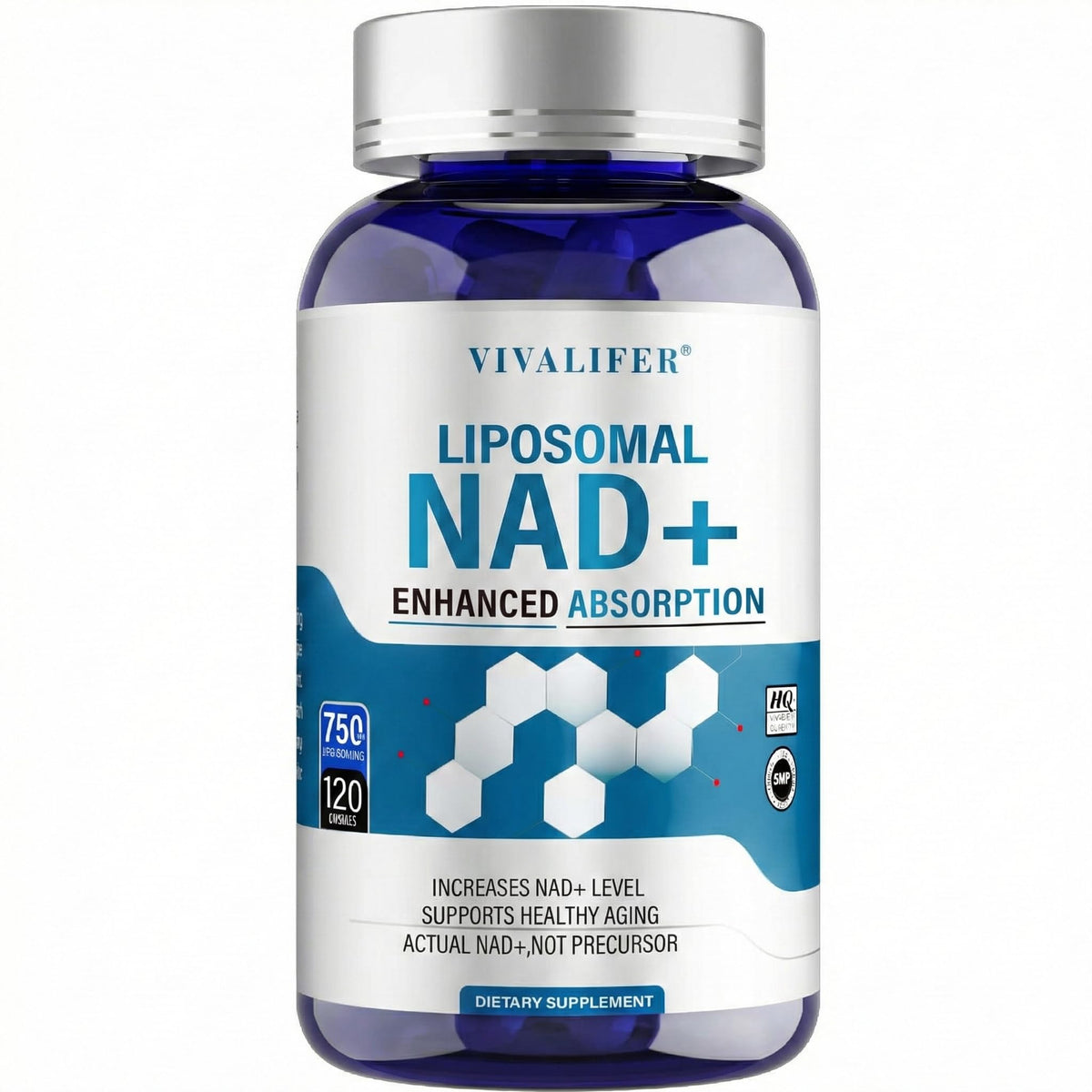 Vial of Vivalifer Liposomal NAD+ dietary supplement on a white background