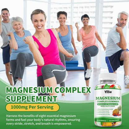 Magnesium Complex Gummies 8 Elemental 1000mg - Magnesium Glycinate, Citrate, Malate, Taurate, Supports Bones, Muscle, Nerve Health, for Women & Men, Vegan Non-GMO, Mixed Flavors, 60 Count YXSW buy supplements Au