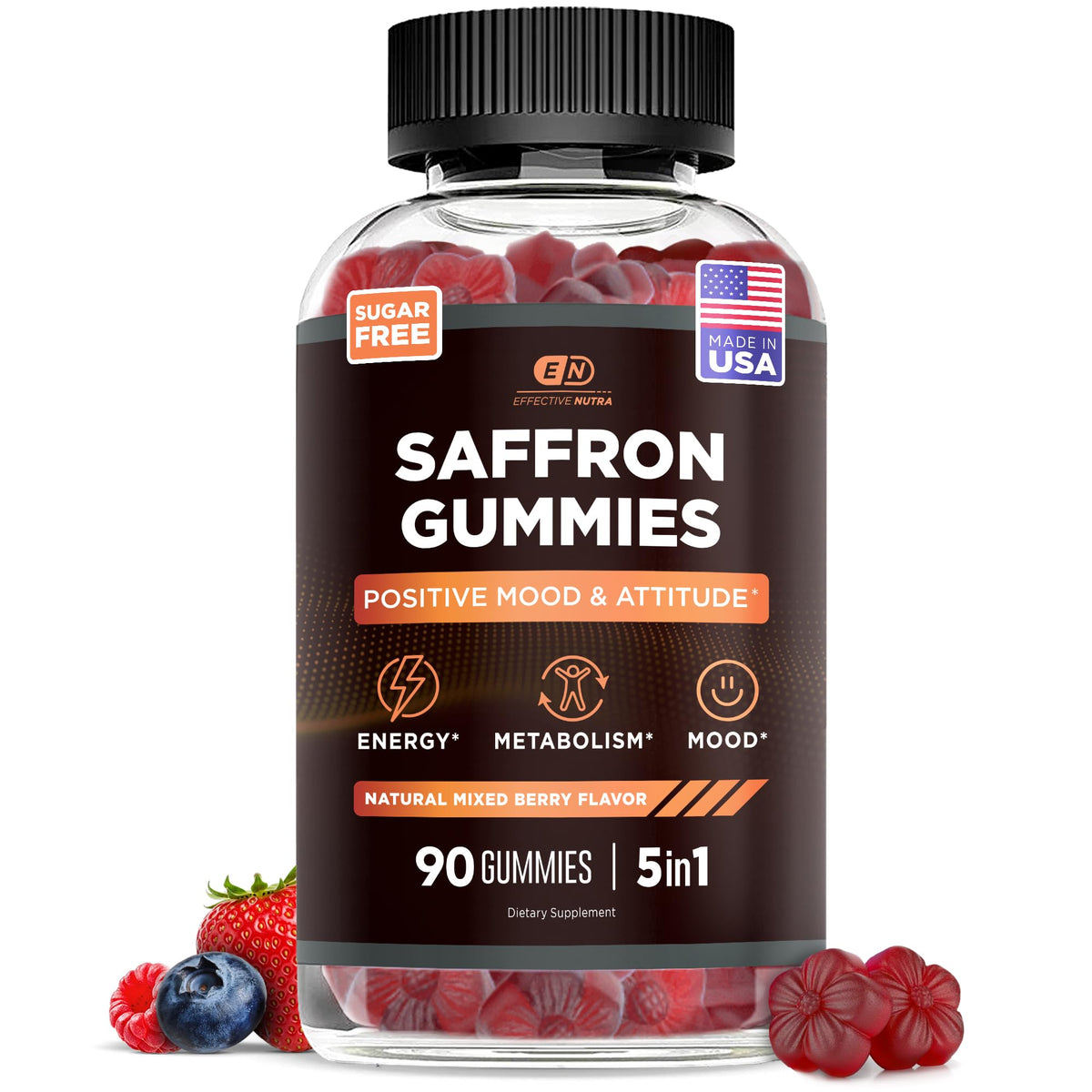 Effective Nutra Saffron Gummies for Adults 88.5mg - Mood Support & Stress Relief with GABA, Passion Flower - 5-in-1 Formula - Sugar-Free, Vegan, Non-GMO, Made in USA - 90 Count (45-Day Supply) Effective Nutra buy supplements Au