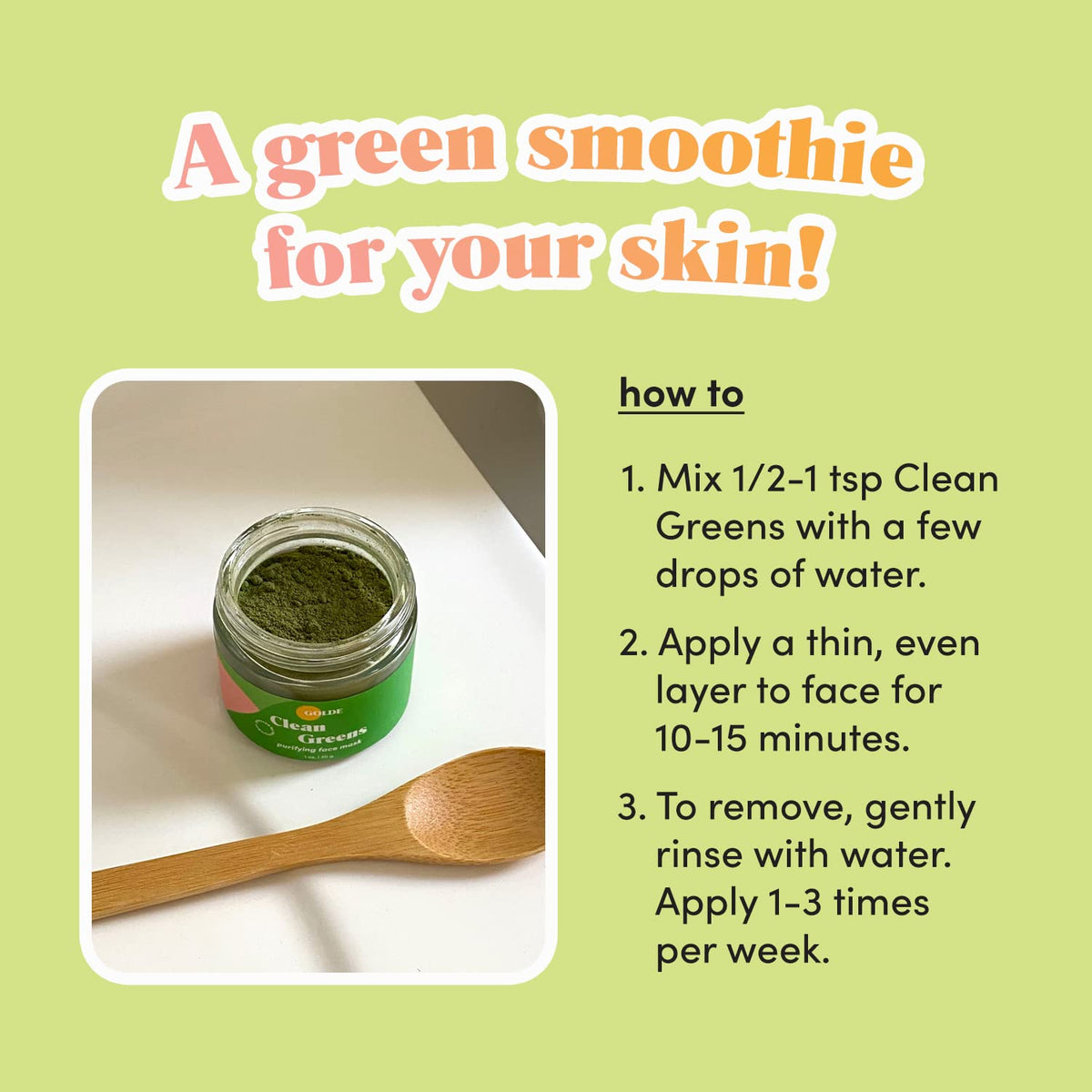 GOLDE - Clean Greens Superfood Face Mask - Made w/Chlorella & Spirulina - Great for Acne Prone, Oily & Dry Skin, Hydrating - Gentle Cleanser - Vegan - Aluminum-Free - 30g Jar GOLDEBuy Supplements Australia