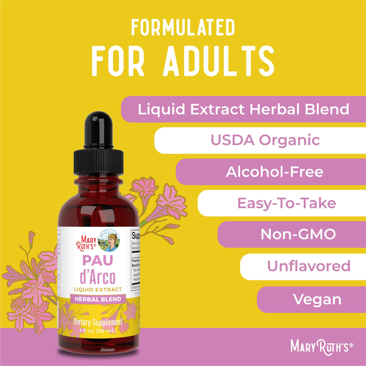 MaryRuth Organics PAU D'Arco Herbal Blend | Reishi Mushroom | Echinacea angustifolia Root | Usnea Lichen | Thyme Leaf | Vegan | Non-GMO Project Verified | Gluten Free | 30 Servings | 1 Fl Oz MARYRUTH'SBuy Supplements Australia