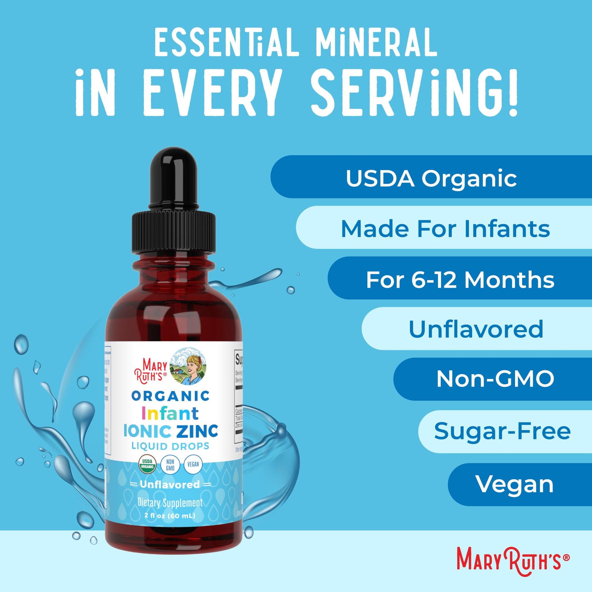 MaryRuth Organics Organic Infant Ionic Zinc Liquid Drops | Zinc Sulfate for Immune Support | Organic Glycerin | Antioxidant | Vegan | Formulated for Babies Ages 6-12 Months | 1 Month Supply | 2 Fl Oz MARYRUTH'SBuy Supplements Australia