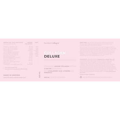 Swedish Collagen - 12500mg Collagen Deluxe 500ml I Hydrolyzed Marine Collagen Peptides (Type I & III) Swedish CollagenBuy Supplements Australia