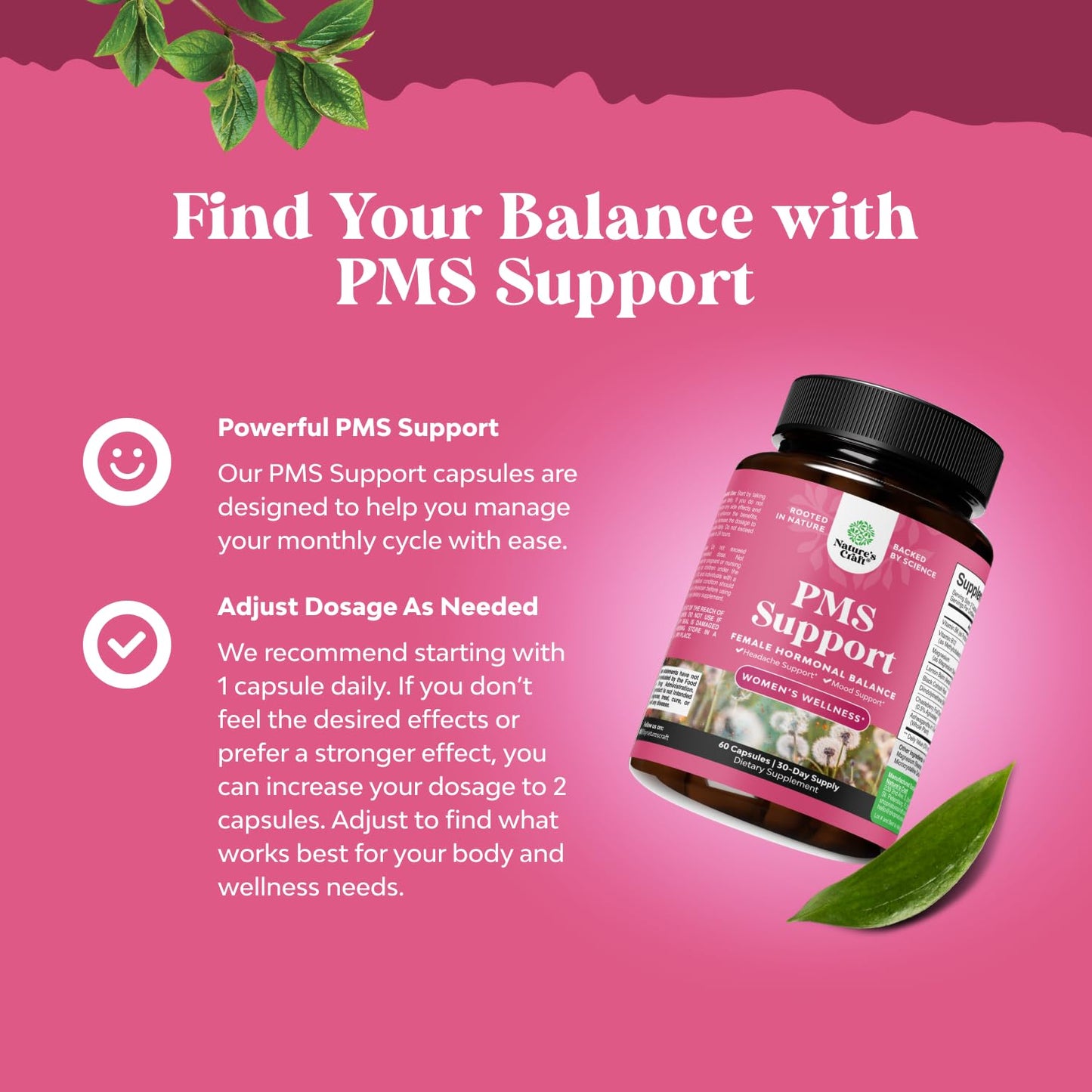 PMS Support Supplement for Women – Hormone Balance for Women & Menstrual Discomfort with DIM, Chasteberry, Black Cohosh & Ashwagandha - for Period Cramps Ease, Menopause Bloating, Mood Swing – 60 Ct Natures CraftBuy Supplements Australia