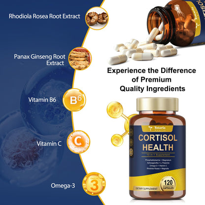 Totaria Cortisol Supplement with Ashwagandha,Magnesium,Rhodiola Rosea,L Theanine,Hormone Balance for Women 120 Vegan Capsules (Pack of 1) TotariaBuy Supplements Australia