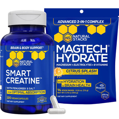 NATURAL STACKS Creatine Monohydrate & Magtech Hydrate Bundle - 2500mg Creatine + 200mg Elemental Magnesium Per Serving - Supports Hydration, Brain Health & Endurance - 44 Total Servings NATURAL STACKSBuy Supplements Australia