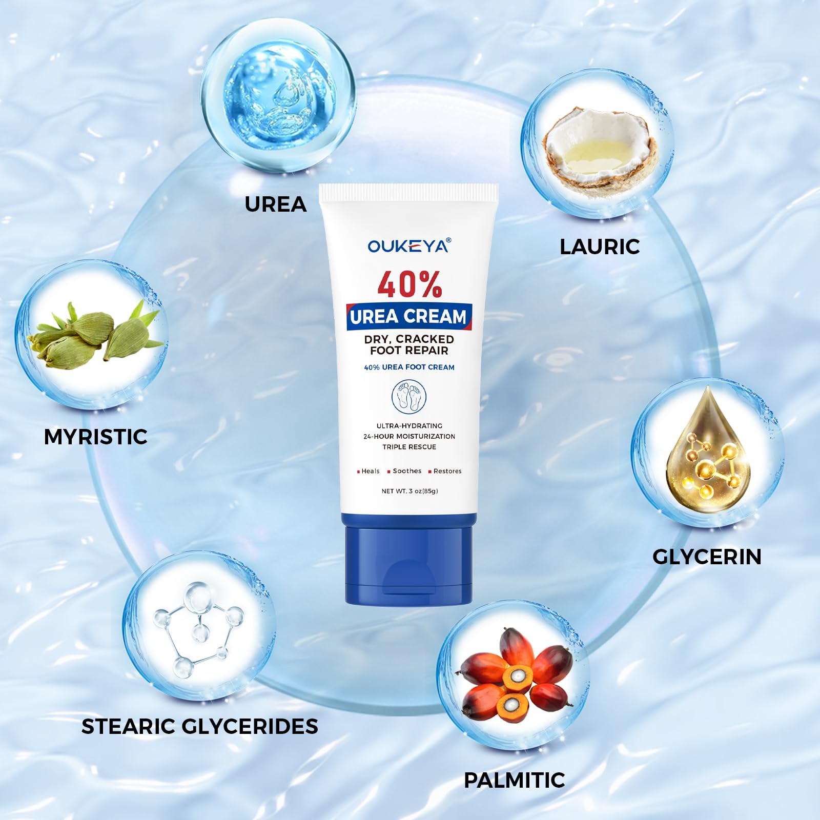 OUKEYA Urea Cream 40 Percent Tube 3 Oz, Foot & Hand Cream for Dry Cracked, 40 per Urea Lotion for Feet Maximum Strength OUKEYA buy supplements Au