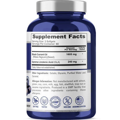NusaPure Black Currant Seed Oil 1605 mg Gamma Linoleic Acid (GLA) 15% 180 Softgels (Non-GMO, Soyfree) NusaPureBuy Supplements Australia
