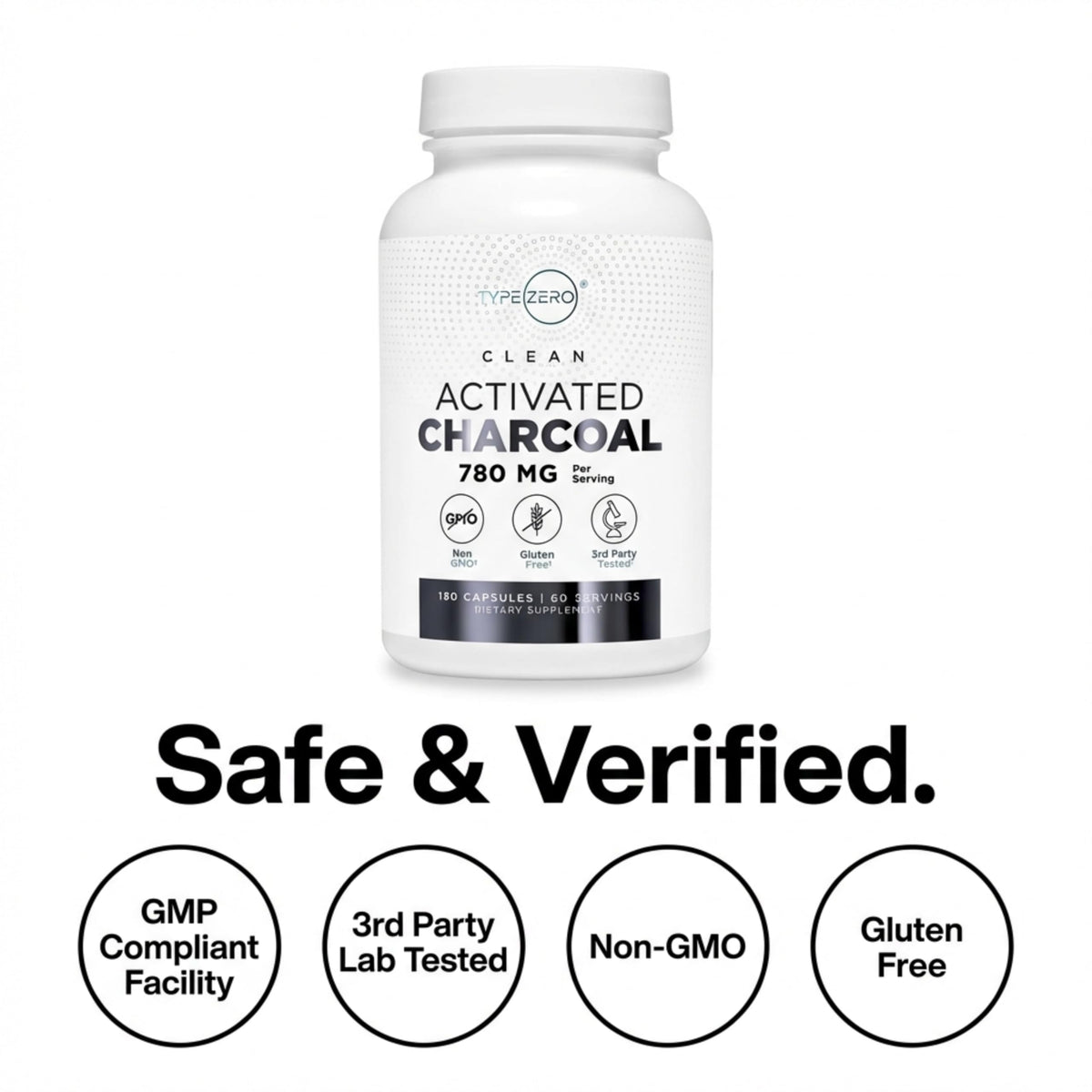 Type Zero Activated Charcoal Capsules (180 Count) - 60 Servings, 780mg Per Serving, from Coconut Shell, Non-GMO, Gluten-Free Type ZeroBuy Supplements Australia
