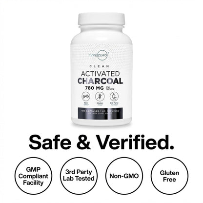 Type Zero Activated Charcoal Capsules (180 Count) - 60 Servings, 780mg Per Serving, from Coconut Shell, Non-GMO, Gluten-Free Type ZeroBuy Supplements Australia