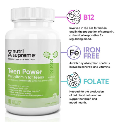 Nutri Supreme Teen Multivitamin for Boys and Girls 12-17, Best Kosher One Per Day Teen Vitamins, Formulated for Teen Development NUTRI-SUPREME RESEARCH