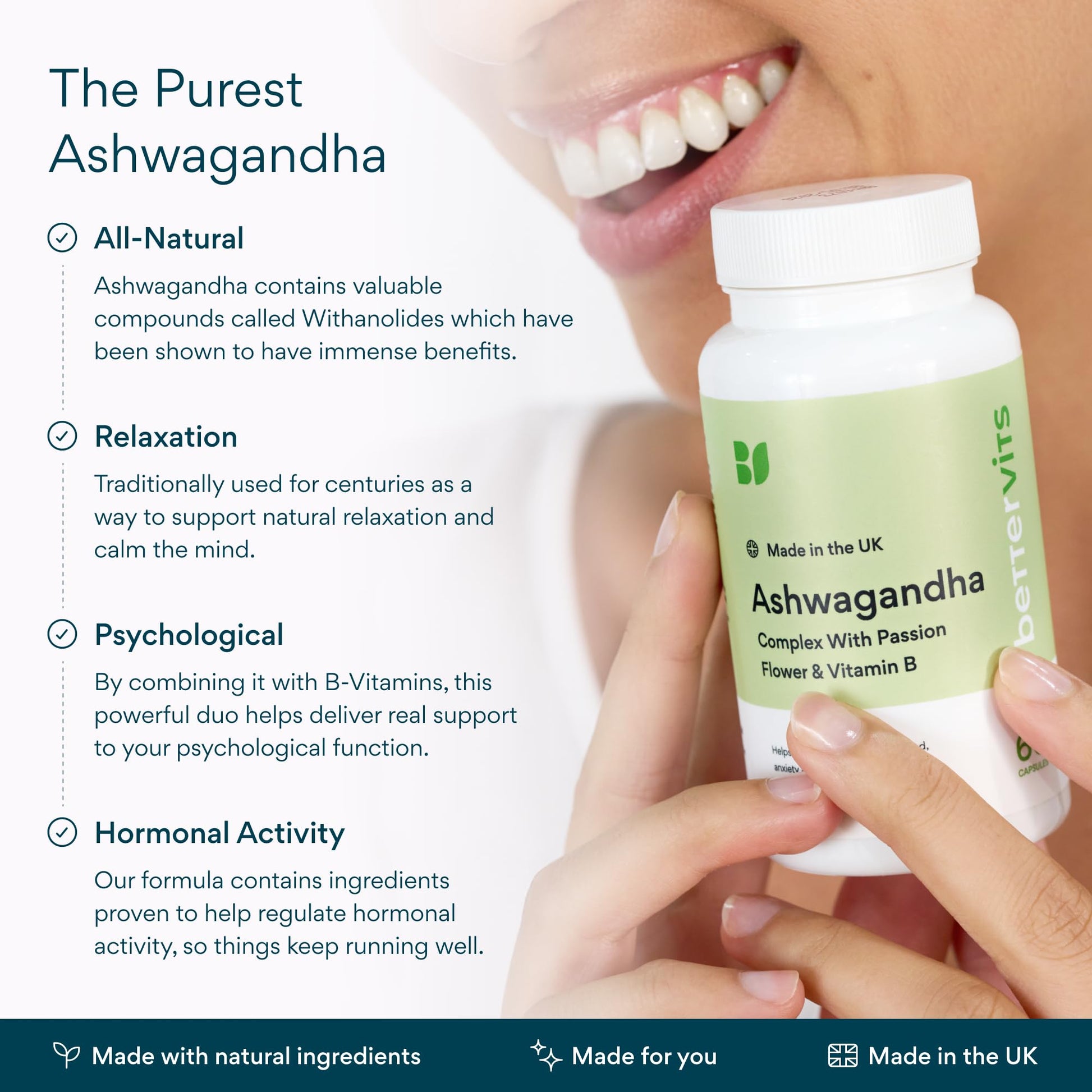 Bettervits Ashwagandha Complex with Passion Flower and Vitamin B – KSM-66® Organic Root Extract 800 mg – Supports Calm, Energy and Emotional Balance – 60 Capsules BettervitsBuy Supplements Australia