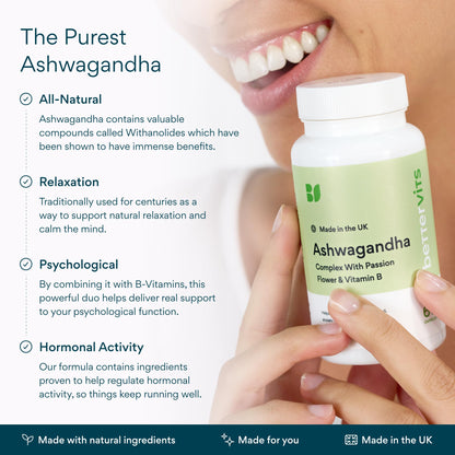 Bettervits Ashwagandha Complex with Passion Flower and Vitamin B – KSM-66® Organic Root Extract 800 mg – Supports Calm, Energy and Emotional Balance – 60 Capsules BettervitsBuy Supplements Australia