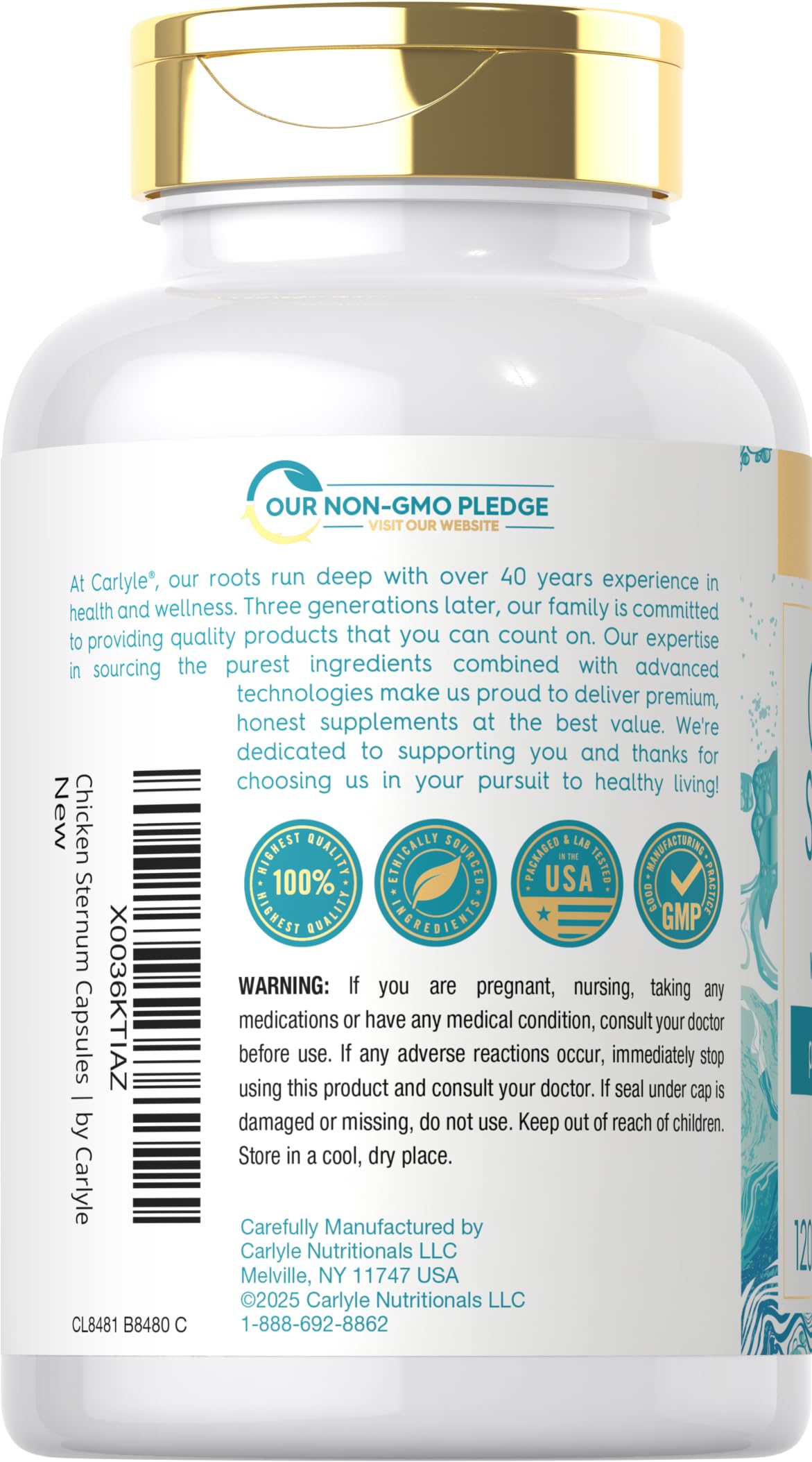 Carlyle Chicken Sternum Collagen Type 2 | 3000mg | 120 Capsules | Plus Hyaluronic Acid | Non-GMO, Gluten Free Supplement Carlyle buy supplements Au