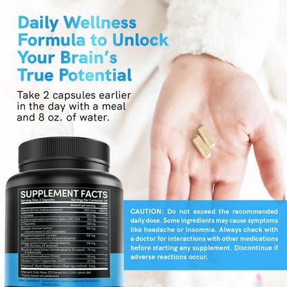 12-in-1 Nootropic Brain Supplement Anhydrous: Ginkgo Biloba for Brain Support, Memory and Focus - B12, Alpha GPC, L Theanine and Choline Supplements with Bioperine Non Caffeinated 1321mg (60ct) MEDCHOICEBuy Supplements Australia