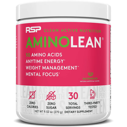RSP NUTRITION AminoLean Pre Workout Energy (Watermelon 30 Servings) with TrueFit Protein Powder (Vanilla 2 LB)
