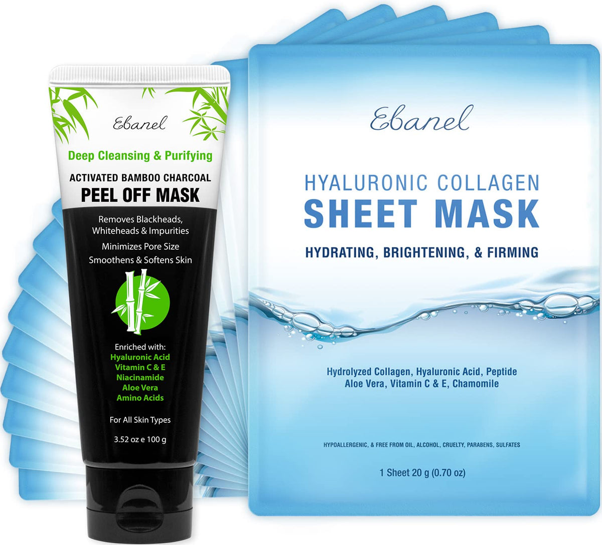 Ebanel Bundle of 15-Pack Collagen Face Mask, and Charcoal Peel Off Face Mask Ebanel buy supplements Au