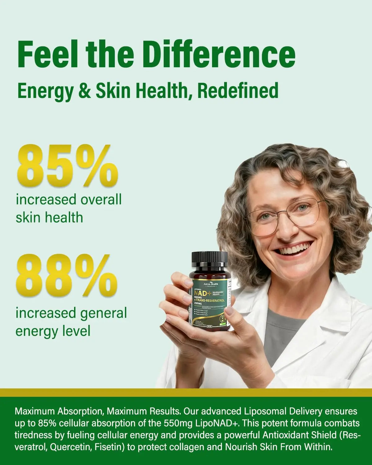 Liposomal NAD+ Resveratrol Supplement - NMN Alternative with Trans-Resveratrol, Quercetin & Fisetin - NAD Plus Booting for Women and Men, Support Cellular Energy & Healthy Aging, Non-GMO | 60 Capsules Anven HealthBuy Supplements Australia