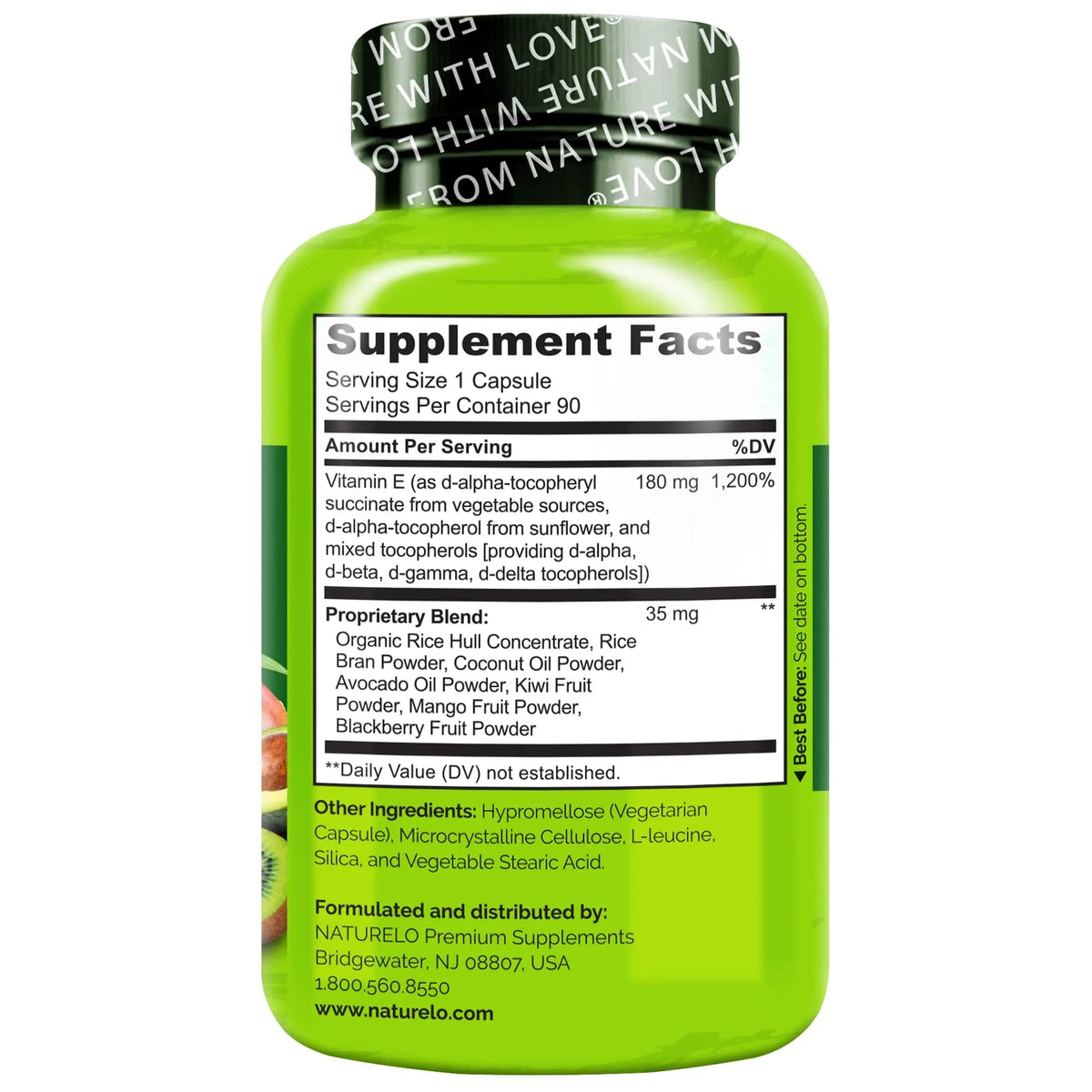 NATURELO Vitamin E Capsules 180 mg - 90 Vegan Capsules | Supports Skin, Hair, and Nails | Immune and Eye Health | NATURELOBuy Supplements Australia