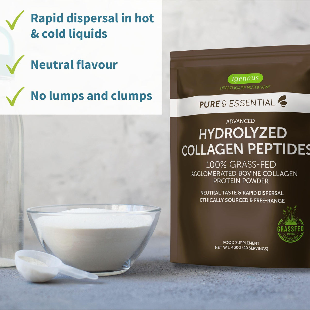 Advanced Hydrolysed Collagen Peptides, 100% Grass Fed & Ethically Sourced Igennus Healthcare NutritionBuy Supplements Australia
