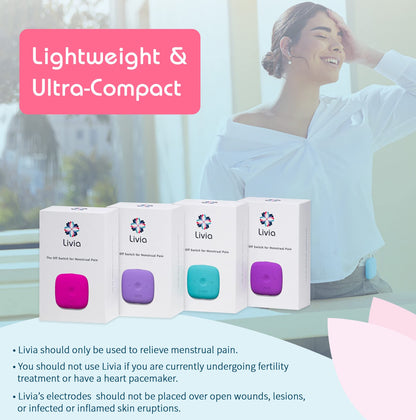 Livia Menstrual Pain Relief Device, Lavender - The Off Switch for Period Pain - Portable Unit with Stick-on Pads LiviaBuy Supplements Australia