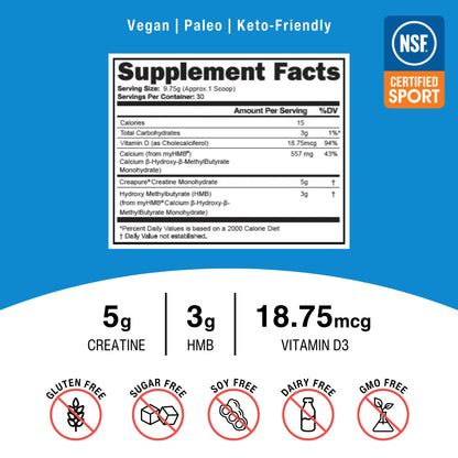 OptimalStack Creatine Monohydrate, HMB, & Vitamin D3 Stack | with Creapure Creatine, Clinical Dosage of myHMB, and Vitamin D3 | NSF for Sport Certified | Unflavored, 30 Servings OptimalAminoBuy Supplements Australia