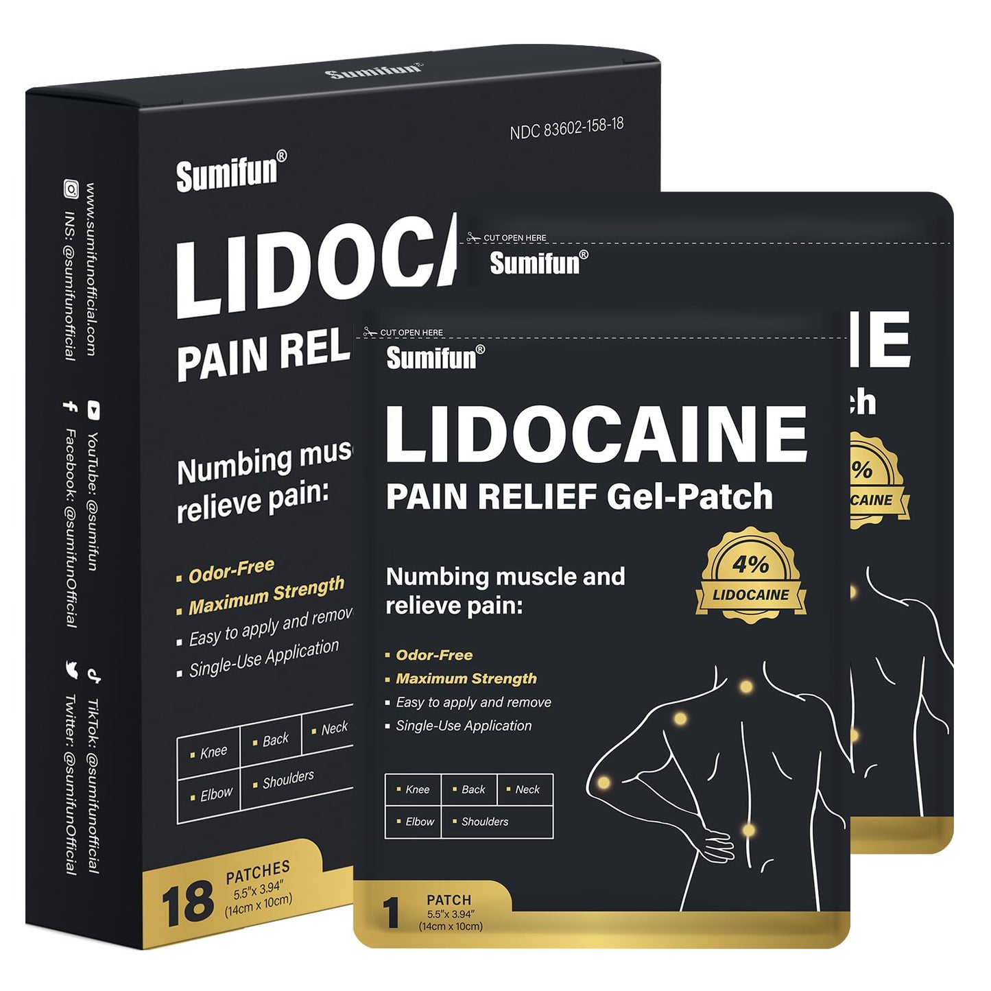Sumifun 4% Lidocaine Patches, Long Lasting Plaster Patch for Knee, Shoulder, Muscle, Joints with Natural Ingredients, Extended Patch with Lidocaine (Large, Count, 18) SumifunBuy Supplements Australia