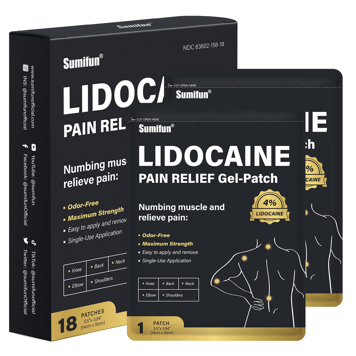 Sumifun 4% Lidocaine Patches, Long Lasting Plaster Patch for Knee, Shoulder, Muscle, Joints with Natural Ingredients, Extended Patch with Lidocaine (Large, Count, 18) SumifunBuy Supplements Australia