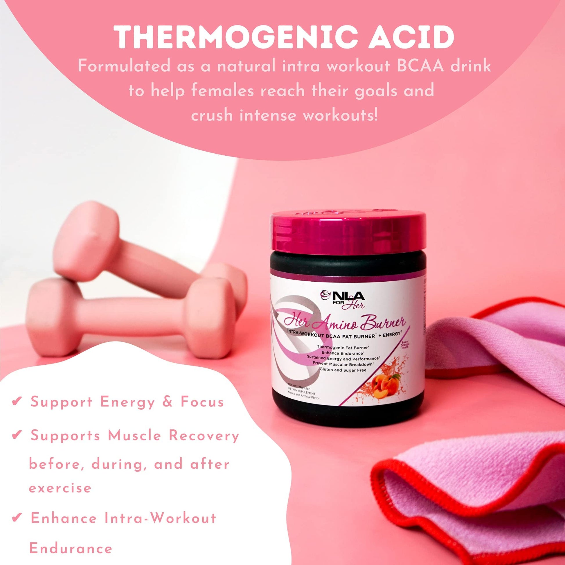 NLA for Her Pre/Intra Workout Stack (Includes Her Thermogenic Amino Georgia Peach and Uplift Max Pre Workout Sour Peach Rings)